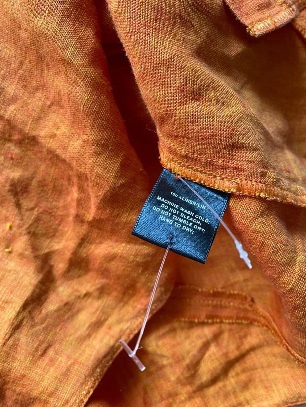 Lafayette 148 Orange Linen Button Front Shirt Womens 3/4 Sleeve Top Size 4 - Picture 4 of 9